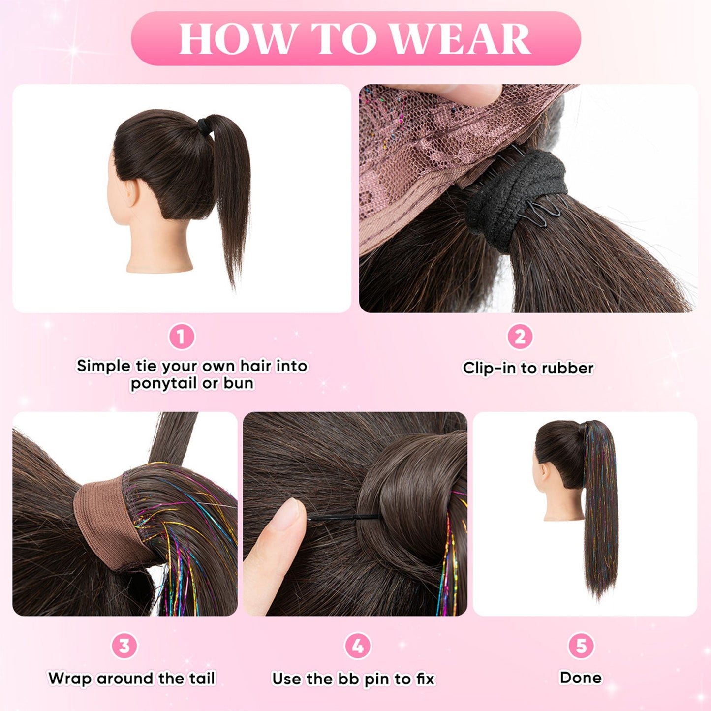Straight Ponytail Extension - 24 Inch Long Straight Wrap Around Ponytail for Women Clip Ponytail Hair Extensions Synthetic