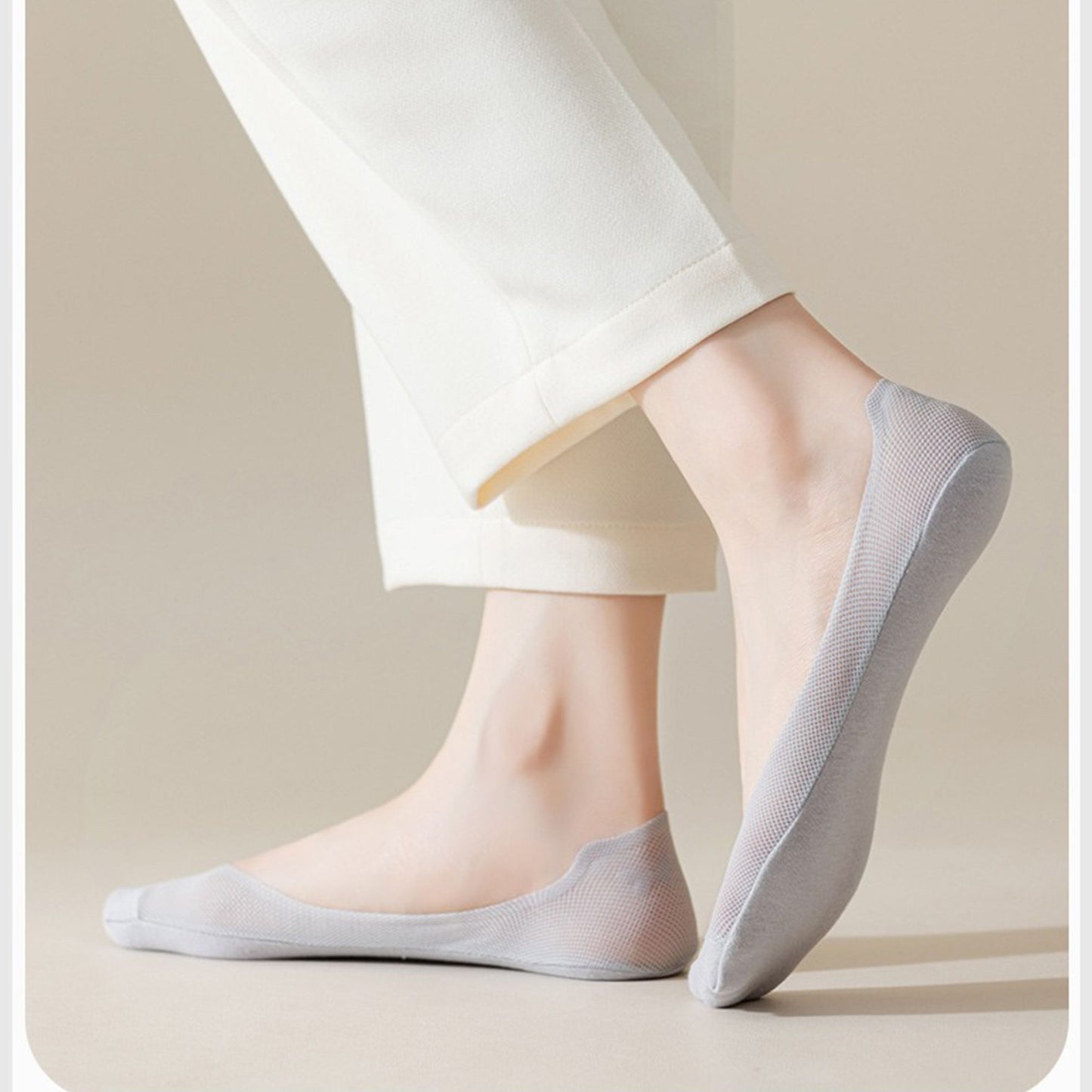 5 Pairs Women No Show Mesh Panel Socks Low Cut Stretch Cotton Liner Non-Slip Design for Ballet Flats and Loafers