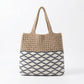 Crochet Knit Tote Bag with Openwork Design and Wave Pattern