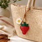 2-Pack Stitched Strawberry Bag Charm Keychains with Daisy Accents and Cord Loops