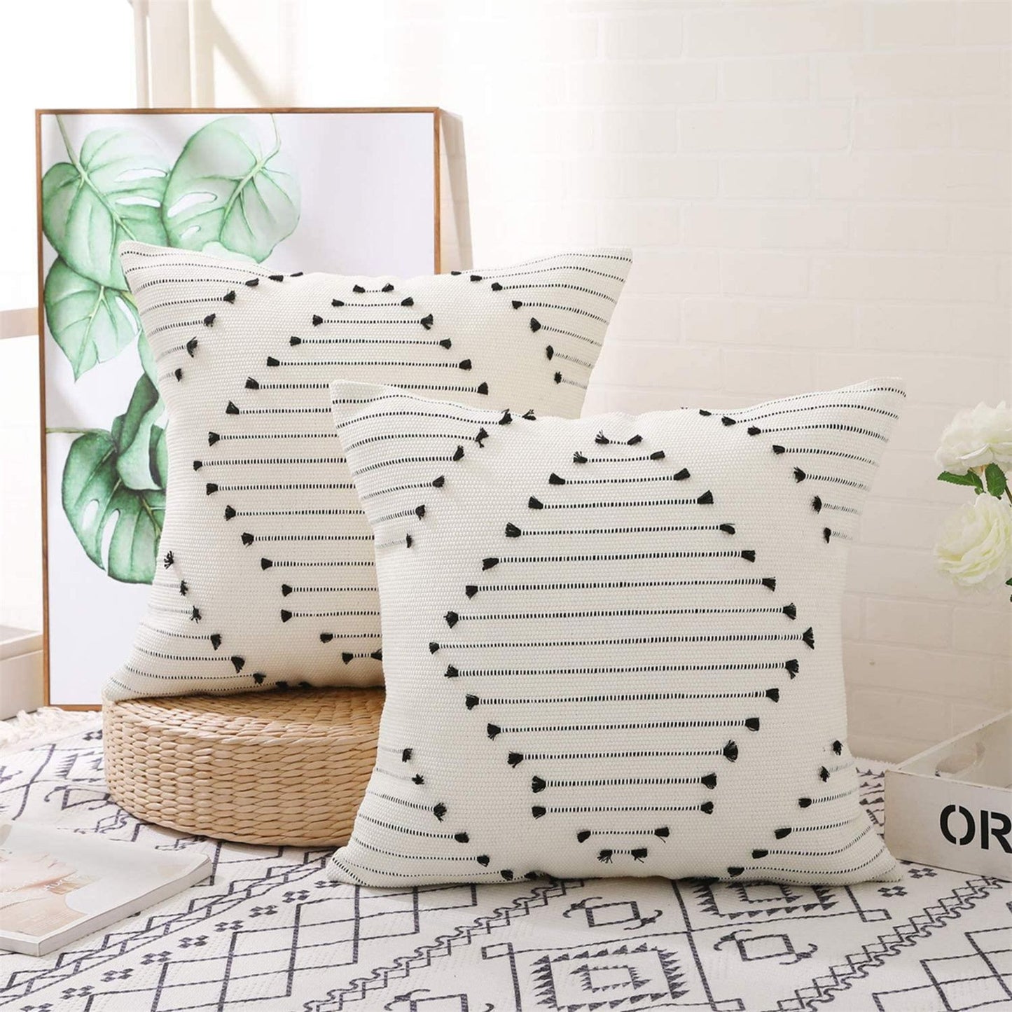 Cotton Throw Pillow 17.7*17.7 in Square Decorative Cushion for Living Room Bedroom