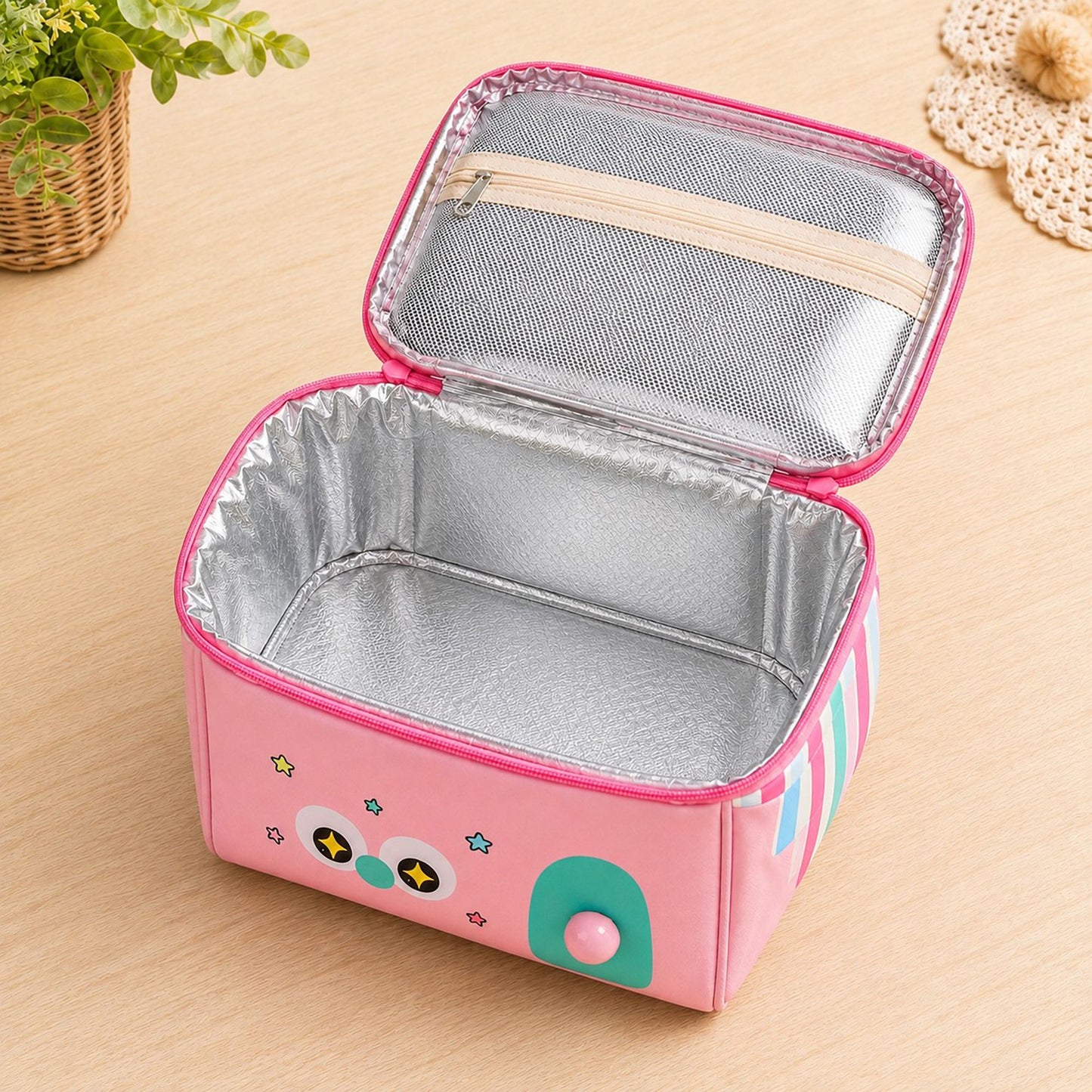 Kids Cartoon Lunch Bag with Padded Handle and Zipper Closure
