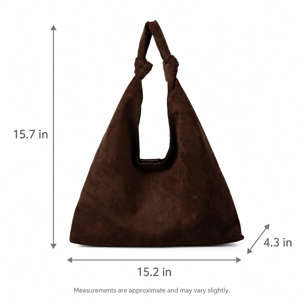 Large Suede Look Hobo Shoulder Bag with Knotted Strap and Magnetic Closure