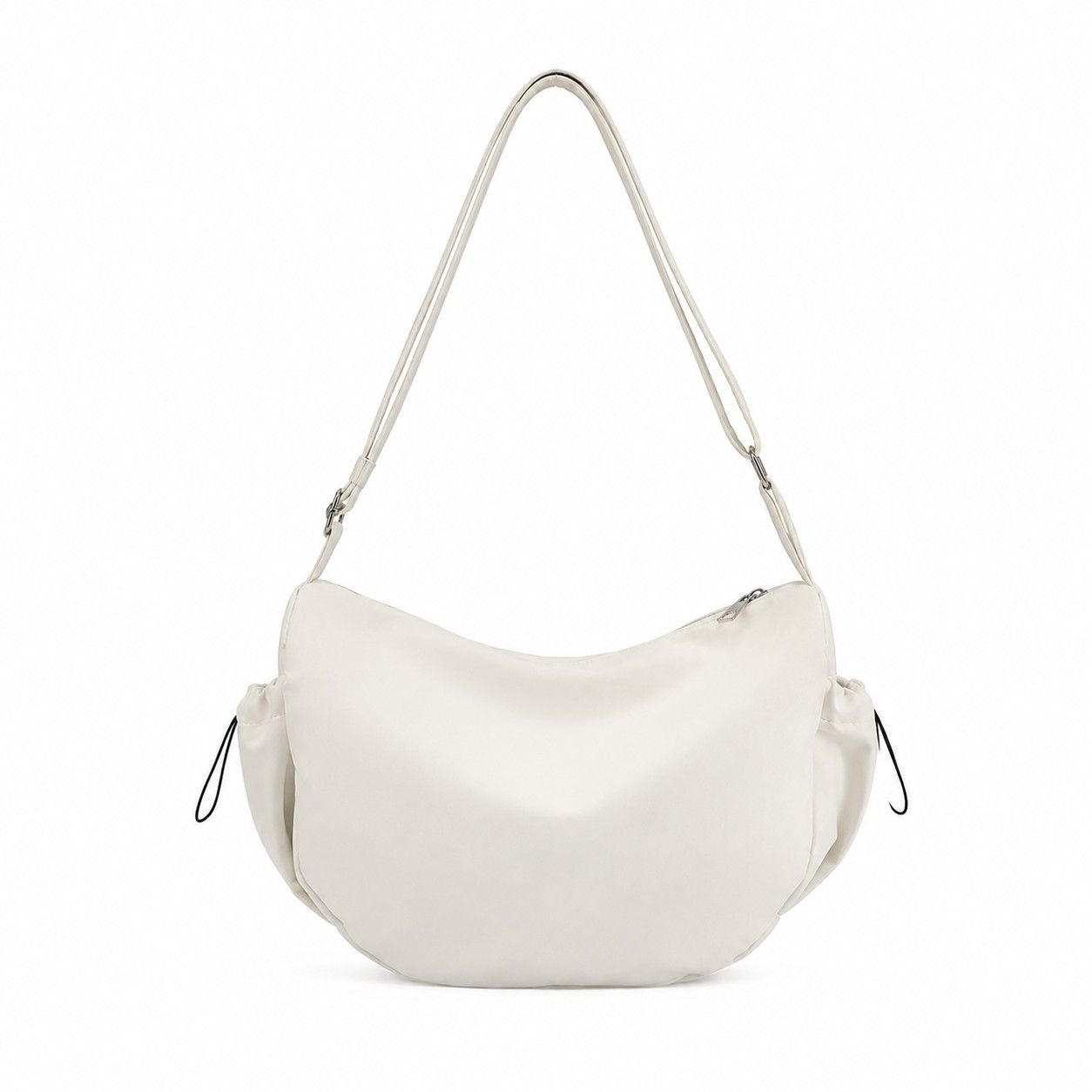 Crescent Crossbody Shoulder Bag with Side Pockets and Adjustable Strap