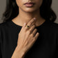 Oval Gemstone Statement Ring with Crystal Halo and Textured Band