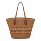 Woven Straw Tote Bag with Zip Closure Small Interior Pocket and Leather Handles