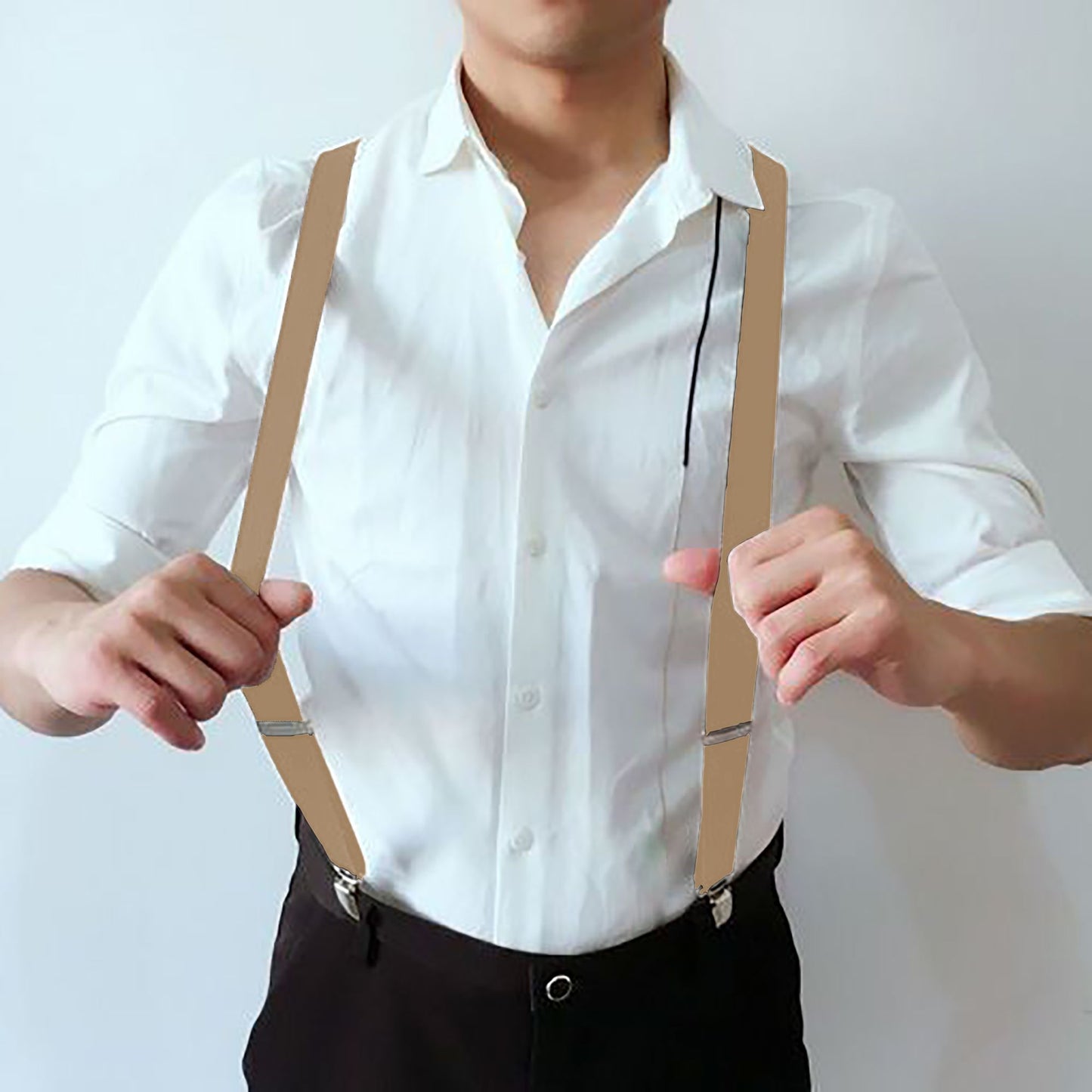 Men's Elastic Suspenders 47 inches - Adjustable 4-Clips Formal & Casual Suspenders for Trousers