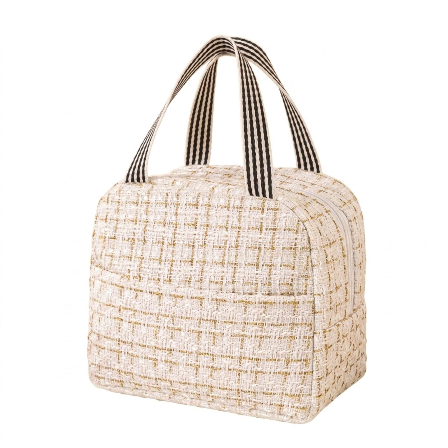 Reusable Lunch Bag Large Capacity Zipper Tote with Striped Handles