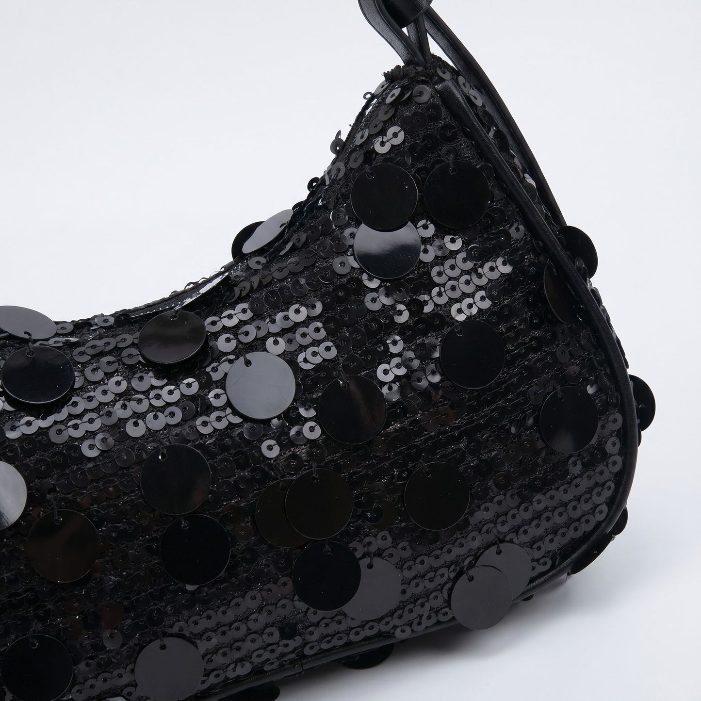 Sequin Crescent Shoulder Bag with Disc Paillette Details and Slim Strap