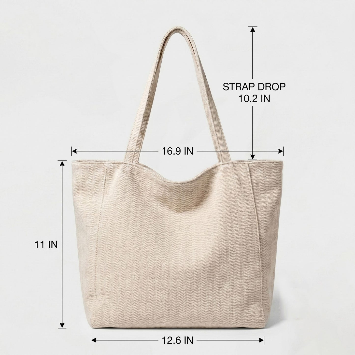 Herringbone Tote Bag with Shoulder Handles and Inner Pocket