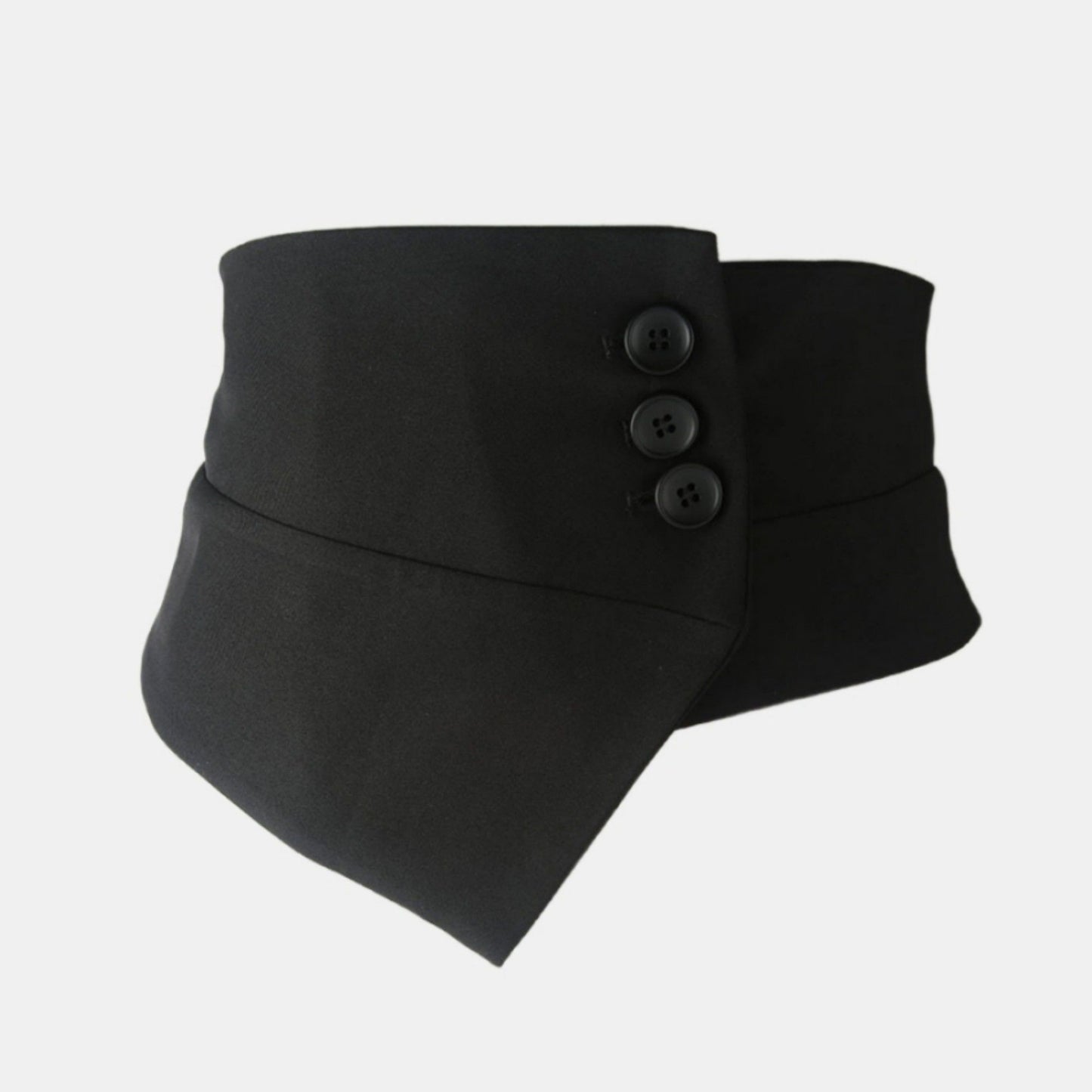 Structured Asymmetrical Wide Waist Belt with Overlapping Panel Design and Decorative Button Accents 7.5x31.5in