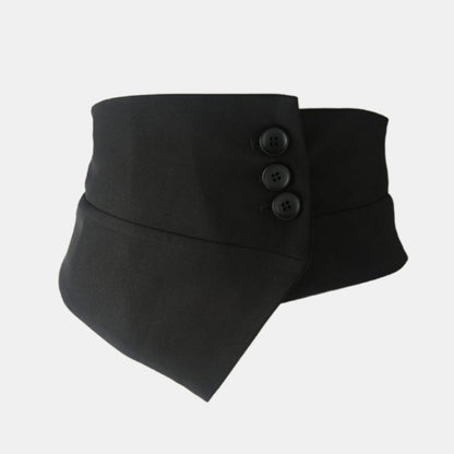 Structured Asymmetrical Wide Waist Belt with Overlapping Panel Design and Decorative Button Accents 7.5x31.5in