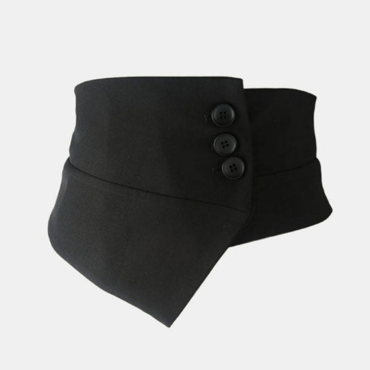 Structured Asymmetrical Wide Waist Belt with Overlapping Panel Design and Decorative Button Accents 7.5x31.5in