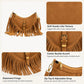 Studded Fringe Crossbody Bag Suede Look Crescent Shoulder Purse with Adjustable Strap