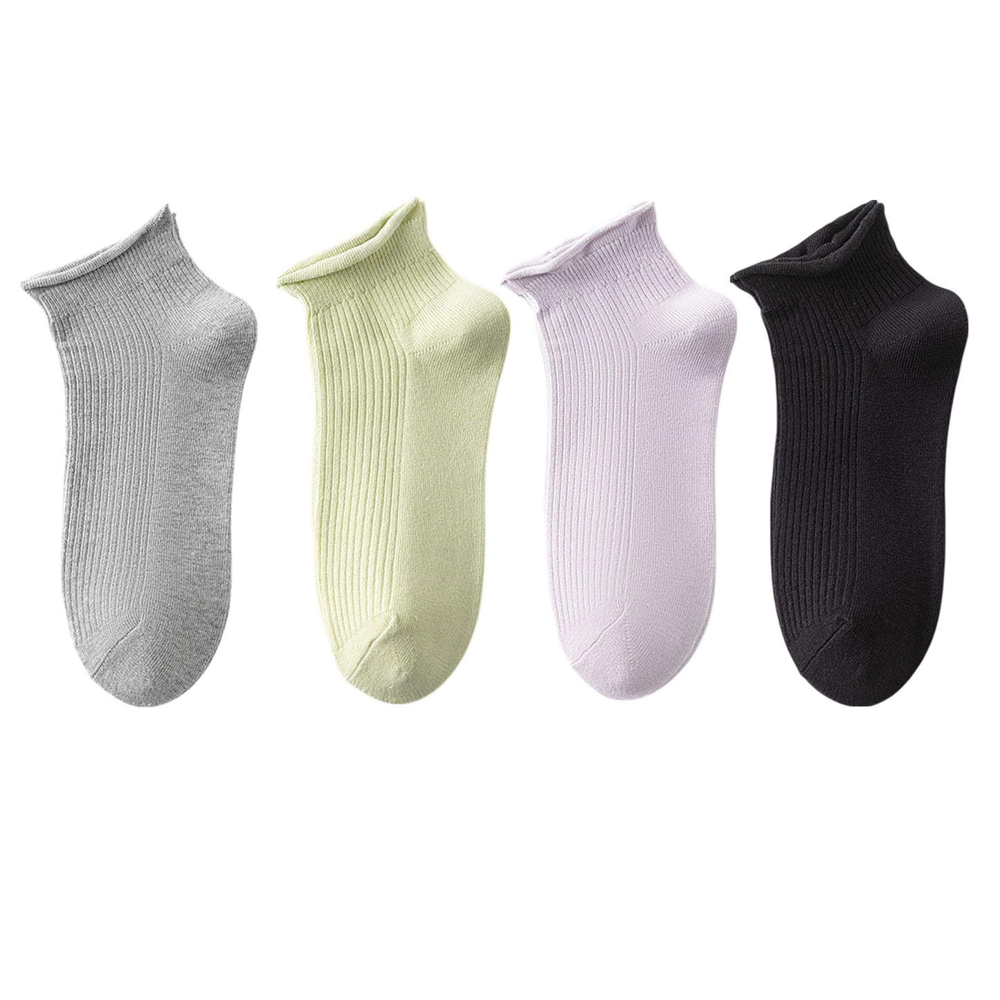 4 Pairs Ultra-Thin Ribbed Ankle Socks Soft Stretch Breathable Design in Multiple Color Combinations