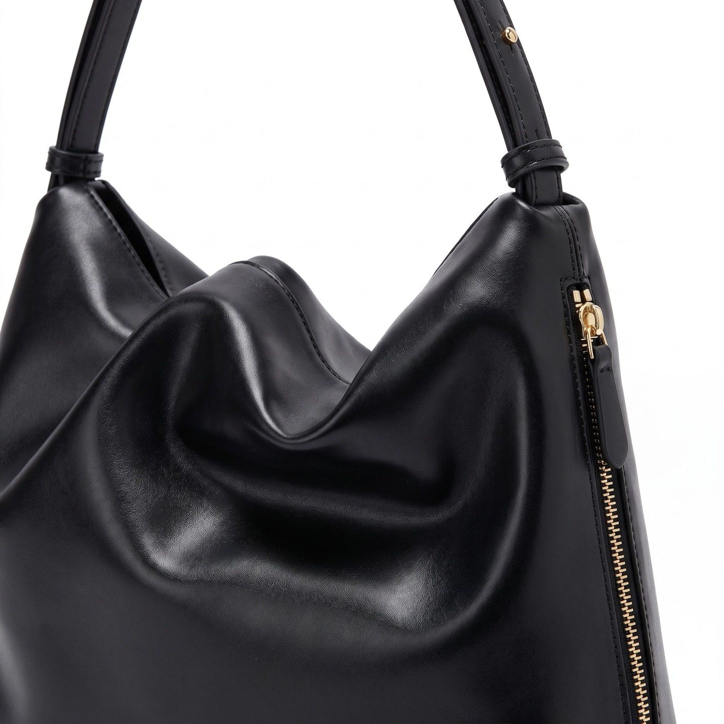 Slouchy Hobo Shoulder Bag with Adjustable Strap and Side Zipper Closure 10x8.5x2.7in