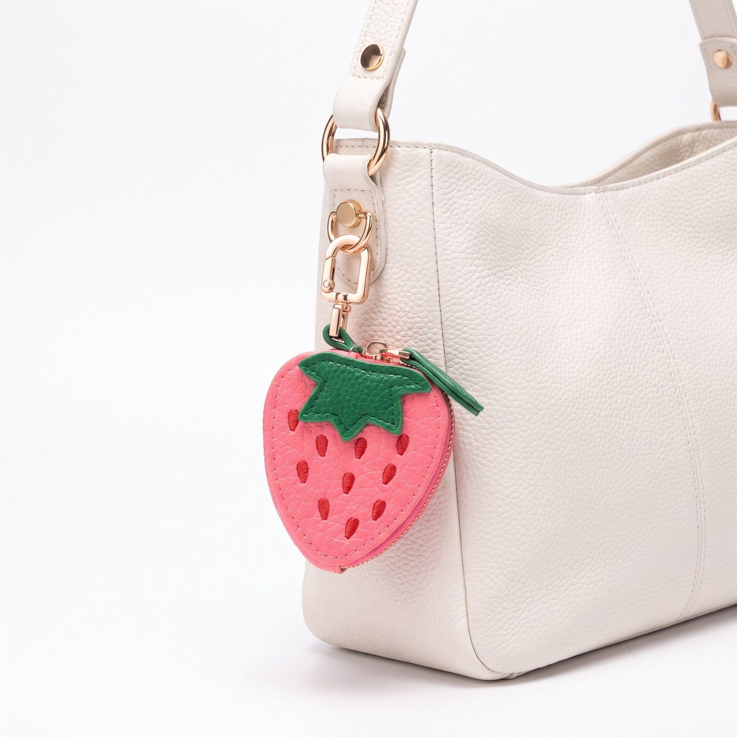 Strawberry Coin Purse Keychain with Zipper and Bag Charm Clip