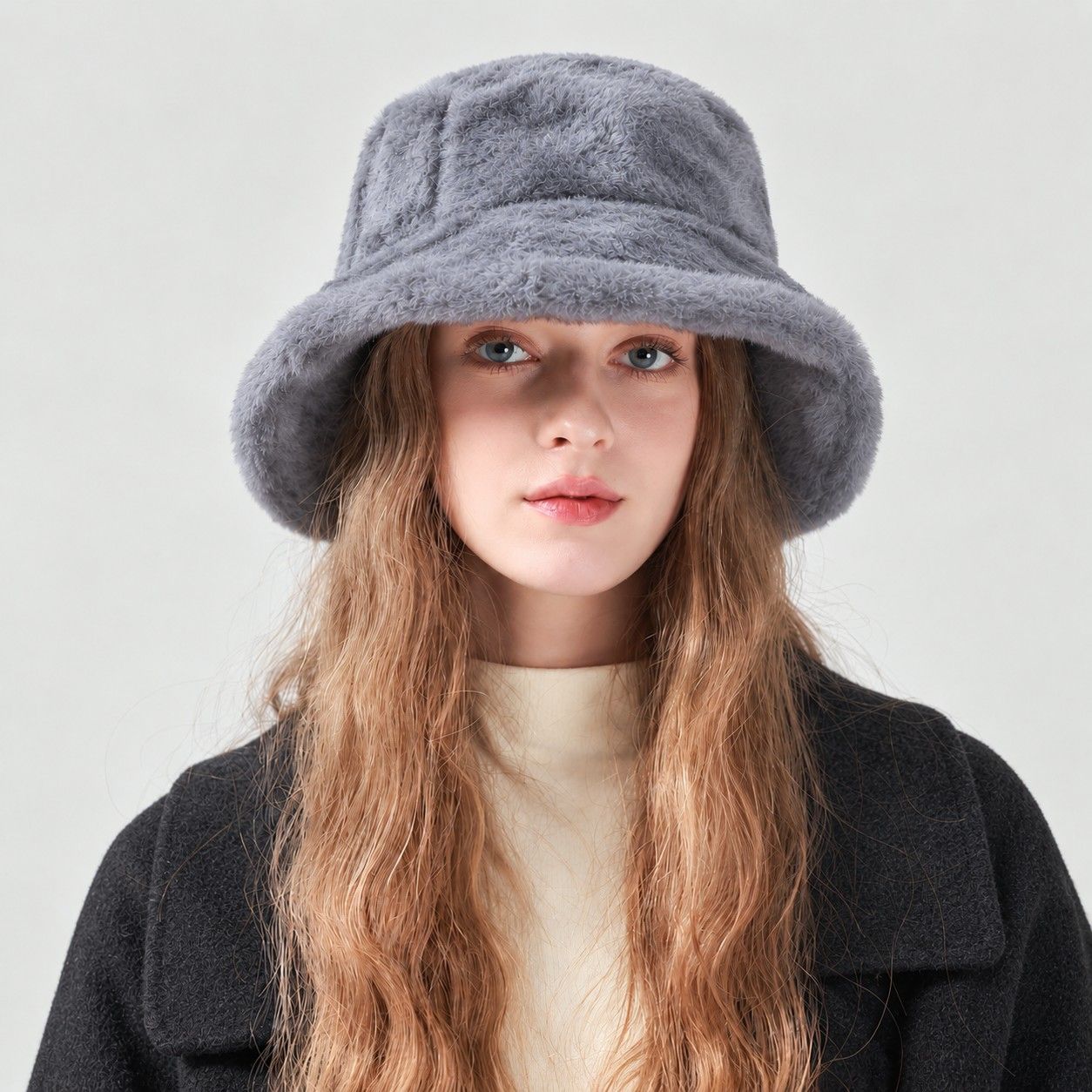 Faux Fur Bucket Hat Soft Plush Winter Casual Fashion Hat