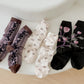 Women's 3-Pack Patterned Crew Socks with Vintage Embroidered Floral and Abstract Prints