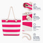 Striped Canvas Beach Tote Bag with Zip Closure and Rope Shoulder Handles