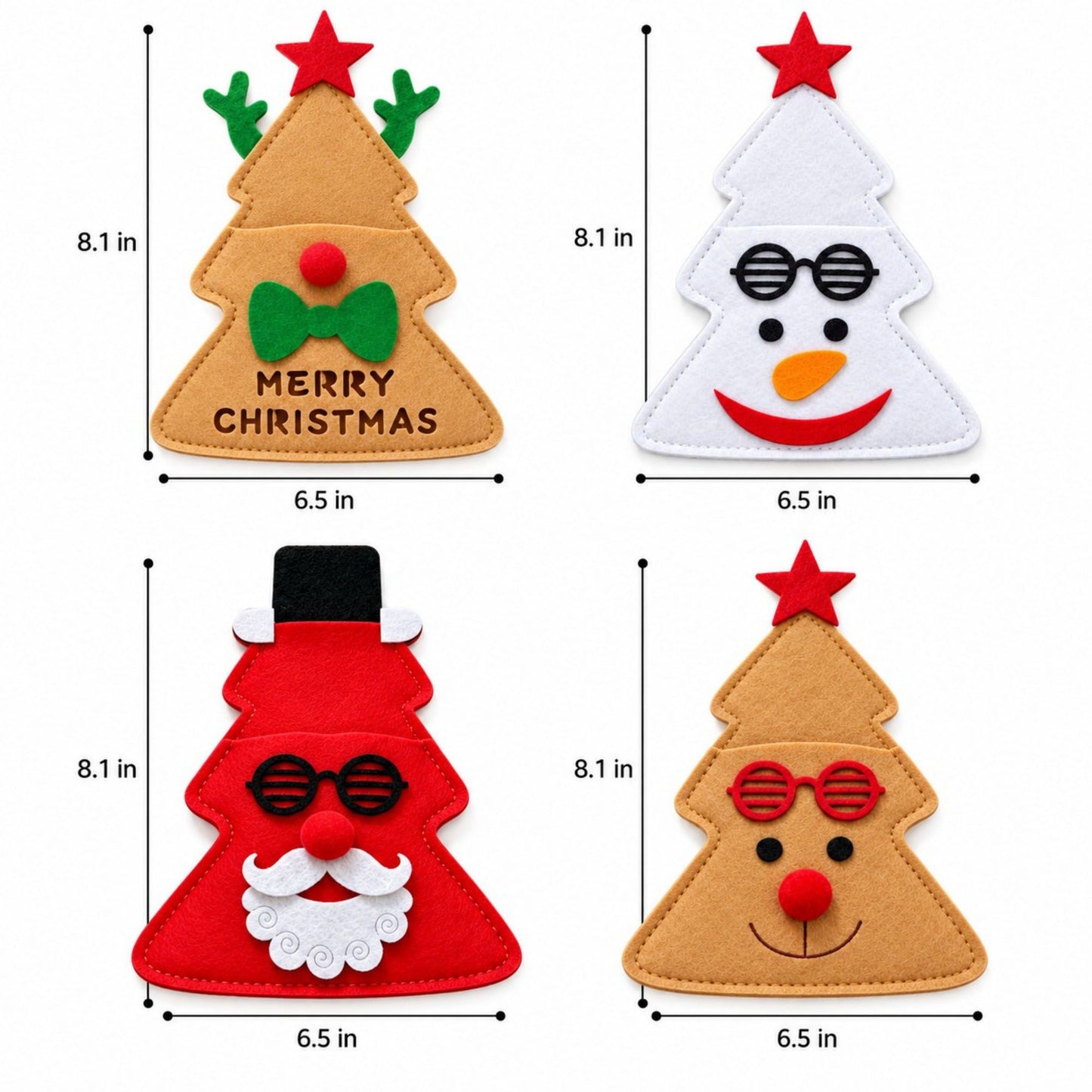 4pk Christmas Tree Santa Silverware Holders