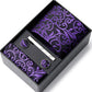 Men's Baroque Floral Tie Gift Set with Matching Pocket Square Cufflinks and Silver Tie Clip