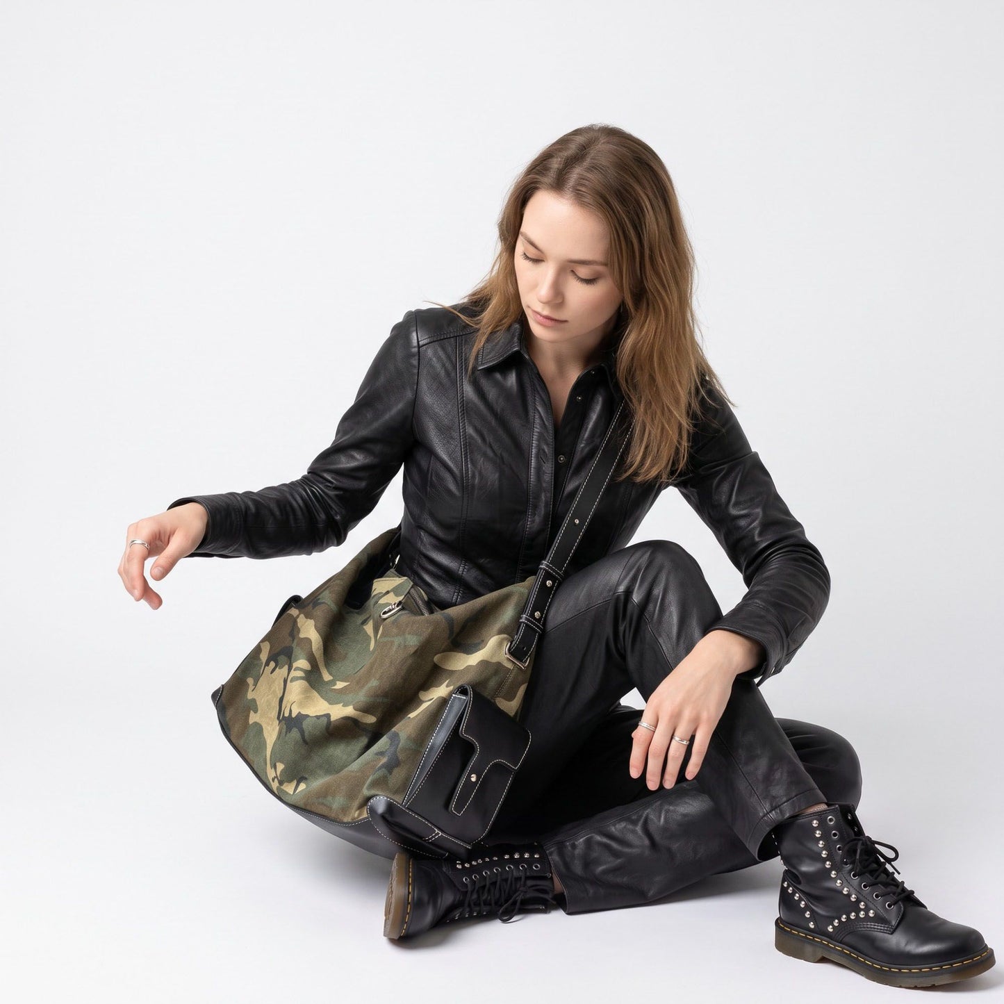 Camouflage Shoulder Bag Adjustable Strap Multi Pocket Hobo Handbag
