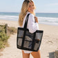 Large Mesh Beach Tote Bag with Exterior Pockets and Shoulder Handles