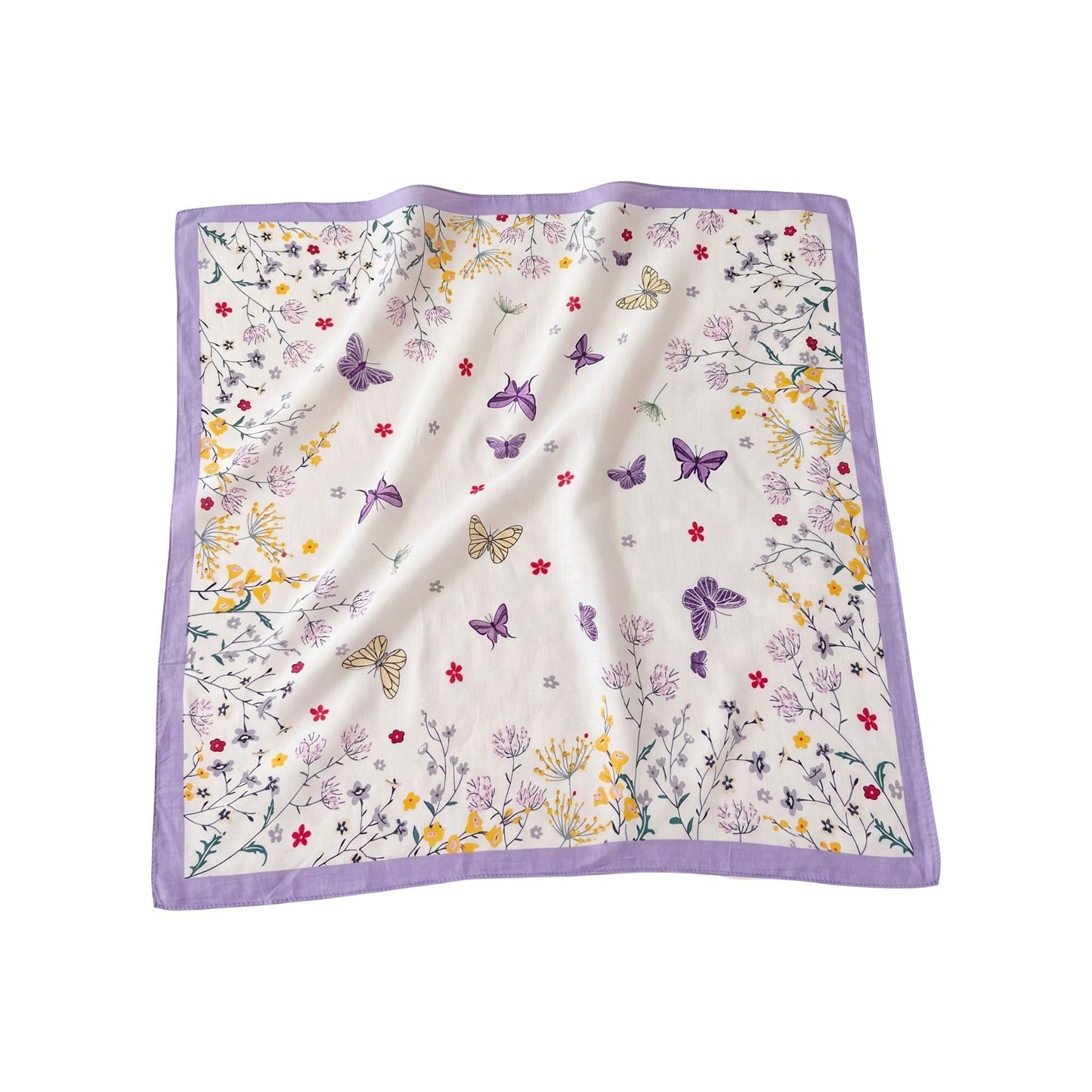Pure Cotton Butterfly Floral Print Square Scarf Lightweight Fashion Neck Hair Scarf 25.5¡Á25.5 Inches
