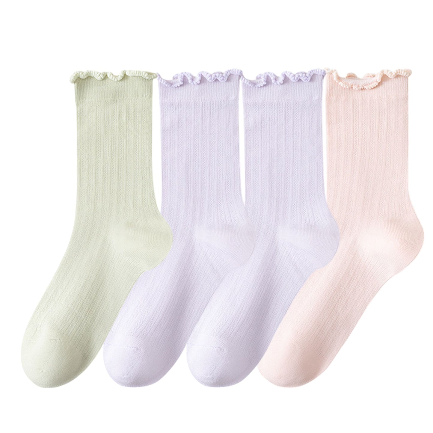 4-Pair Pack Soft Ribbed Ankle Socks with Ruffled Edge Trim Lightweight Knit Design in Multiple Color Combinations