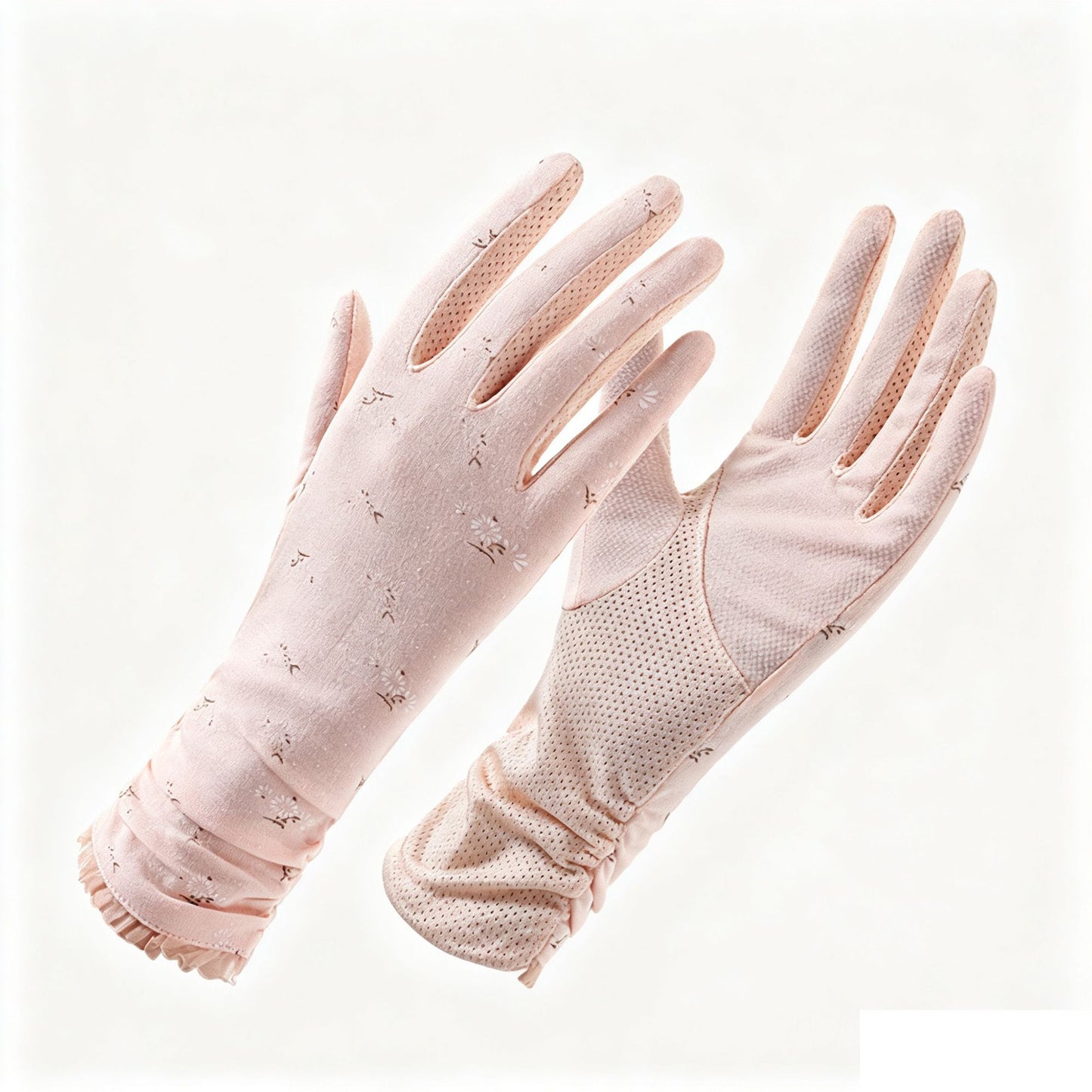 Floral Long Cuff Touchscreen Sun Protection Gloves