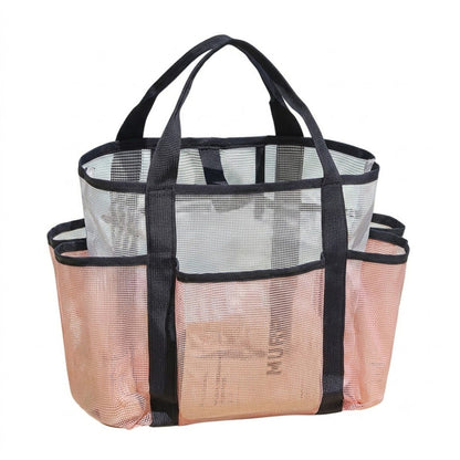 Mesh Beach Tote Bag with Multiple Outside Pockets Open Top Carry Handles for Pool Gym and Travel