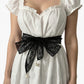 Floral Lace Ribbon Belt with Oversized Bow and Pearl Drop Details 59in