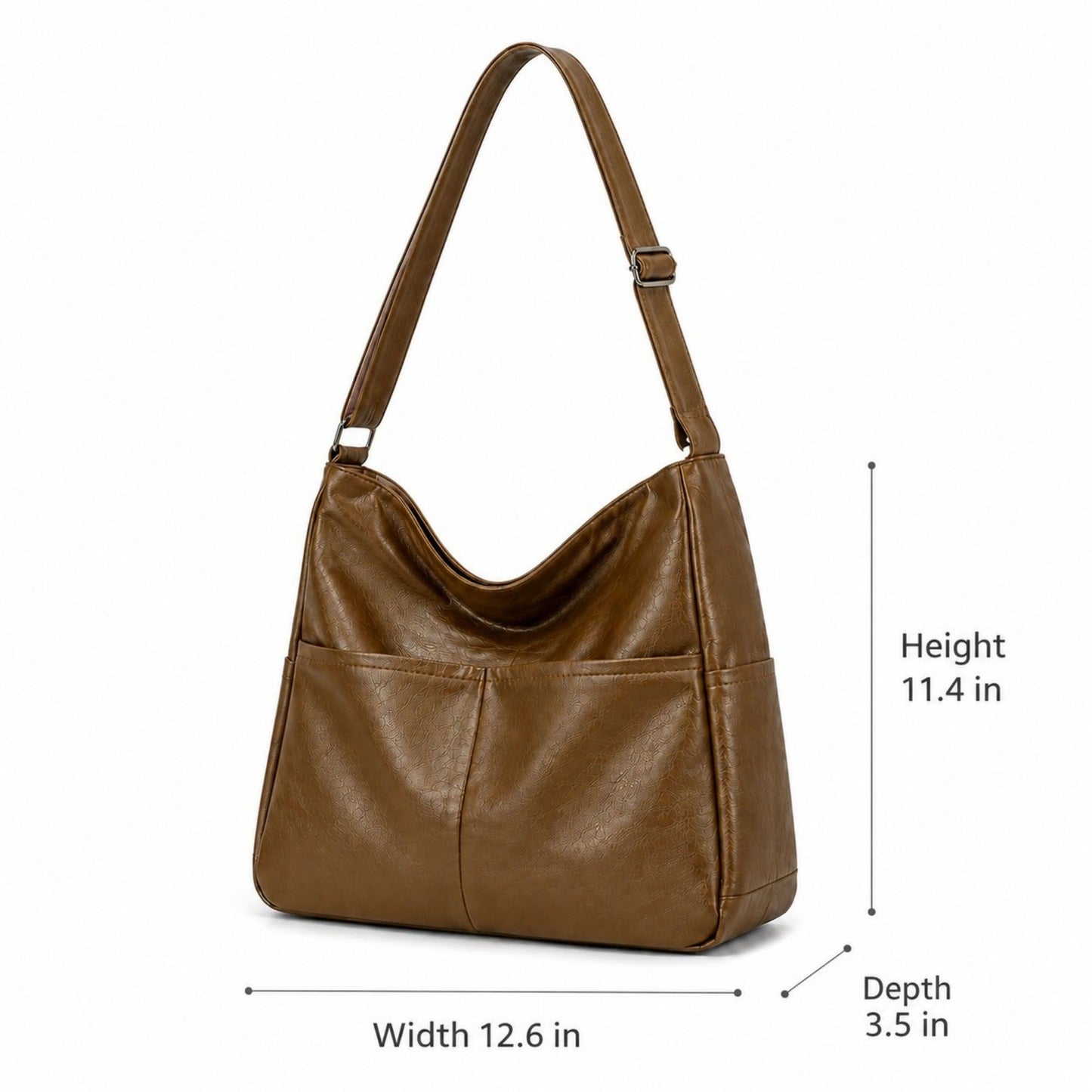 Soft Faux Leather Hobo Shoulder Bag with Front Pockets