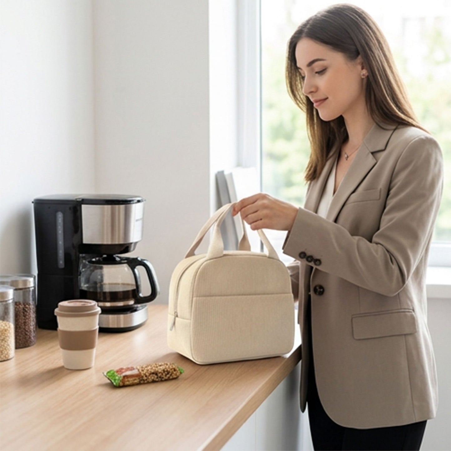 Insulated Corduroy Lunch Bag with Handle