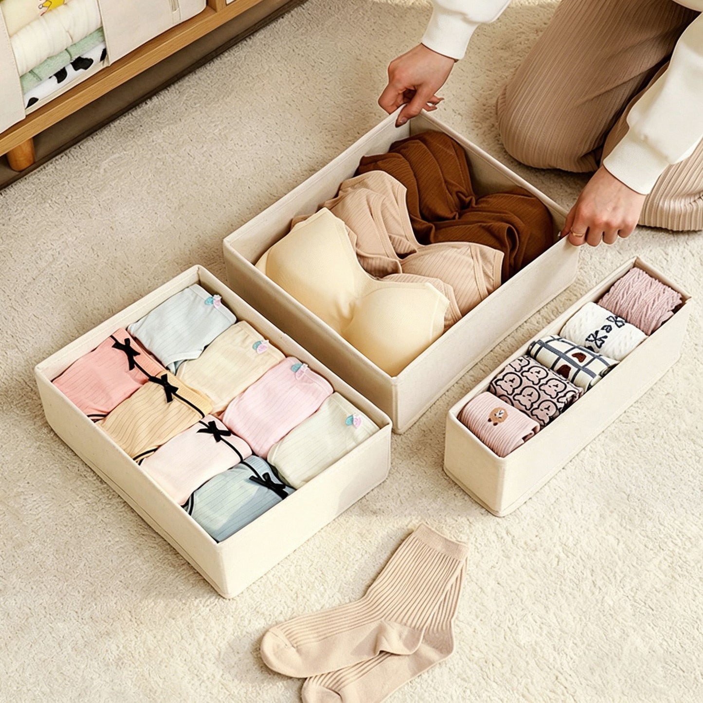 Drawer Organizer Storage Box Foldable Closet Bin Fabric Storage Basket for Dresser Shelves