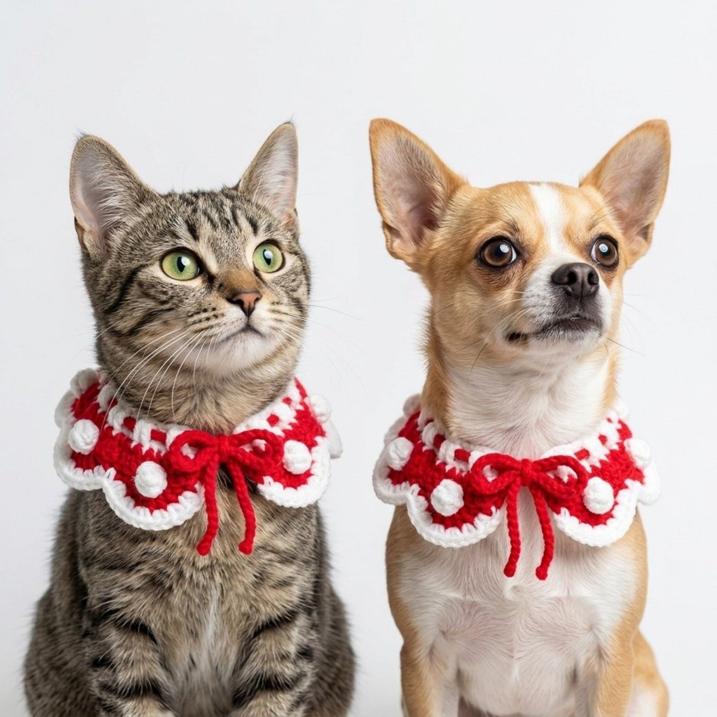 Pet Crochet Collar with Pom-Pom Decorative Neck Accessory for Dogs and Cats