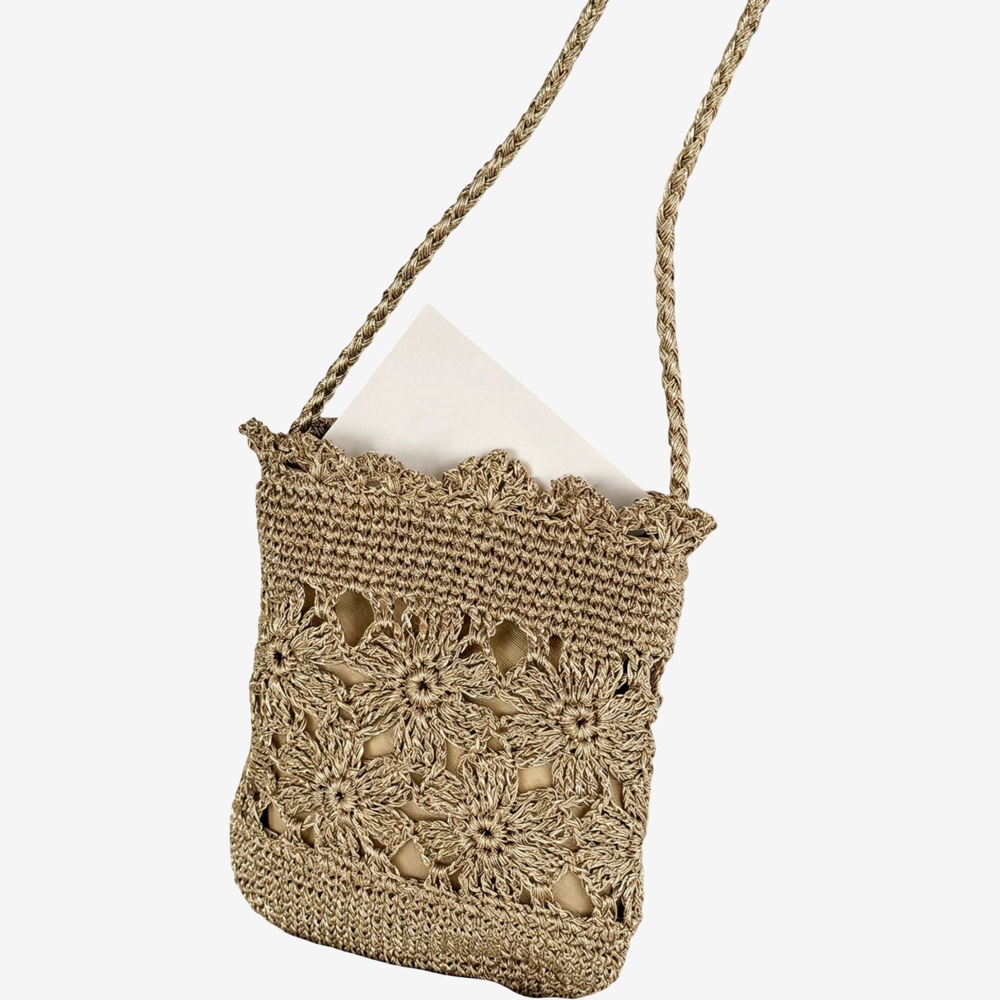 Hand-Crocheted Small Crossbody Bag with Hollow Flower Design for Casual Everyday Wear