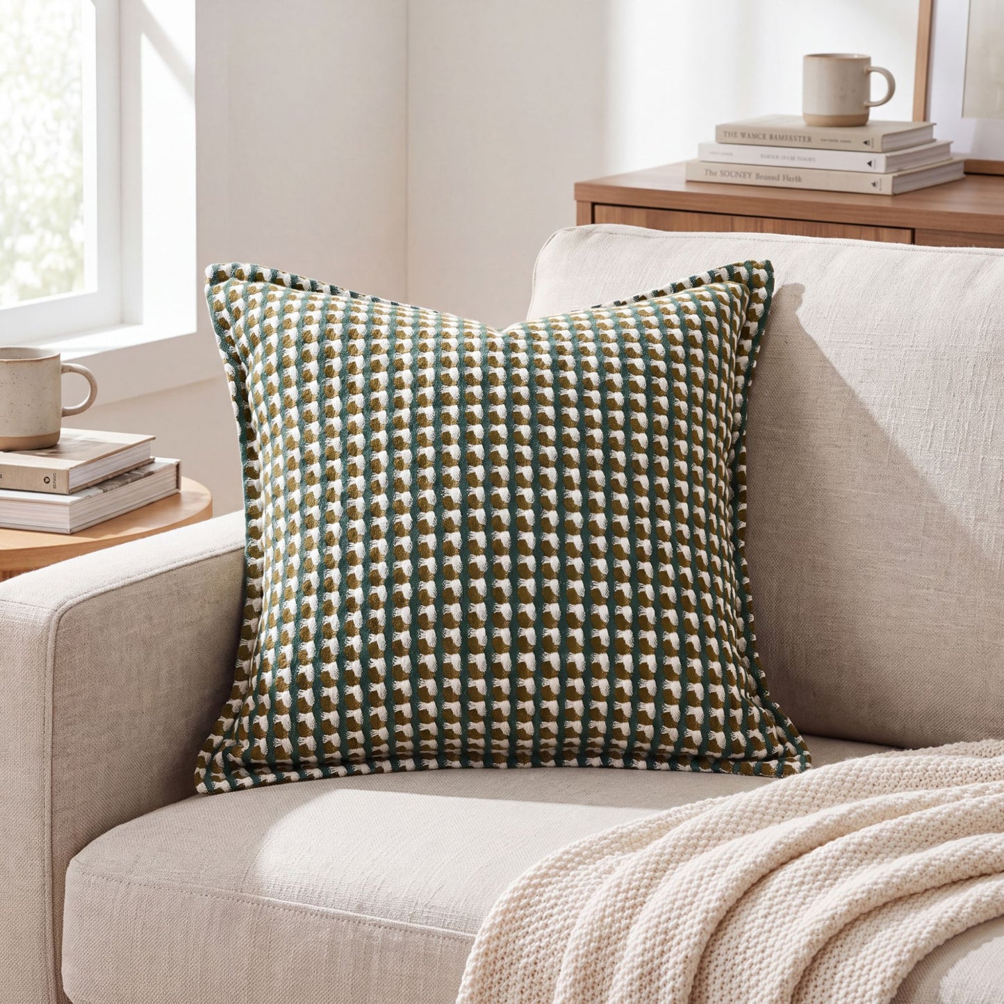 Houndstooth Woven Decorative Throw Pillow Cover Textured Square Cushion Cover with Hidden Zipper