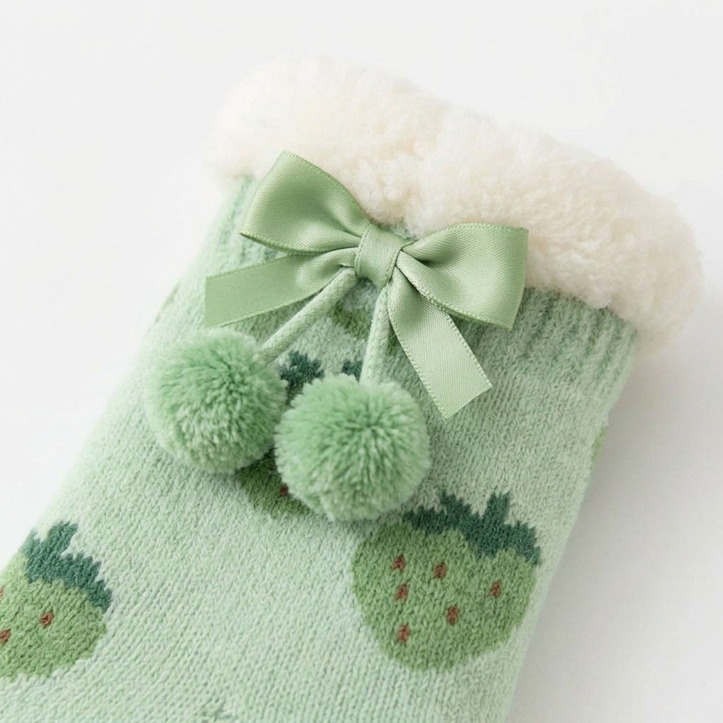 Fuzzy Strawberry Bow Crew Socks  US 5-10.5