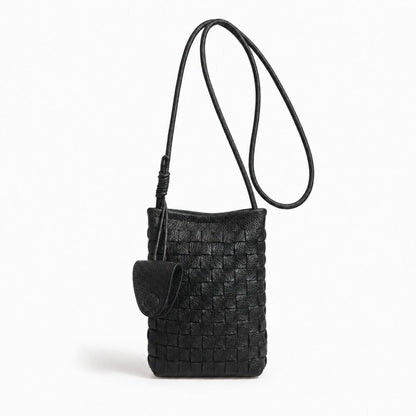 Woven Mini Crossbody Phone Bag with Long Strap and Small Pouch