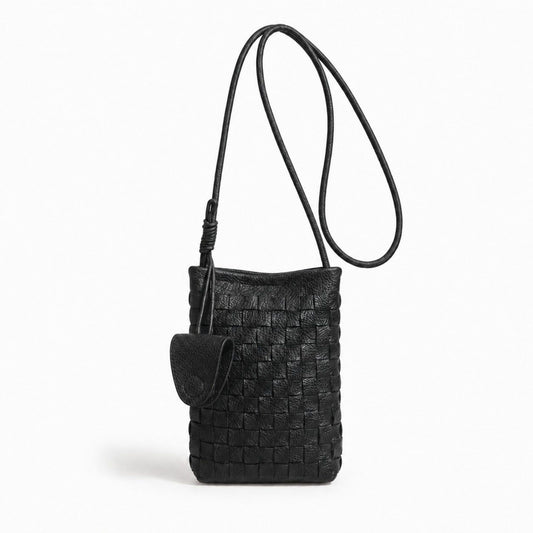 Woven Mini Crossbody Phone Bag with Long Strap and Small Pouch