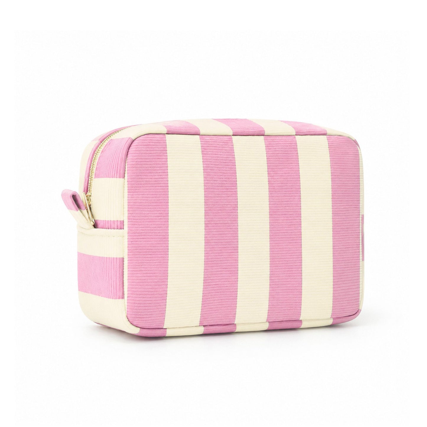 Striped Corduroy Cosmetic Pouch Makeup Bag with Zip Closure