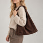 Large Suede Look Hobo Shoulder Bag with Knotted Strap and Magnetic Closure