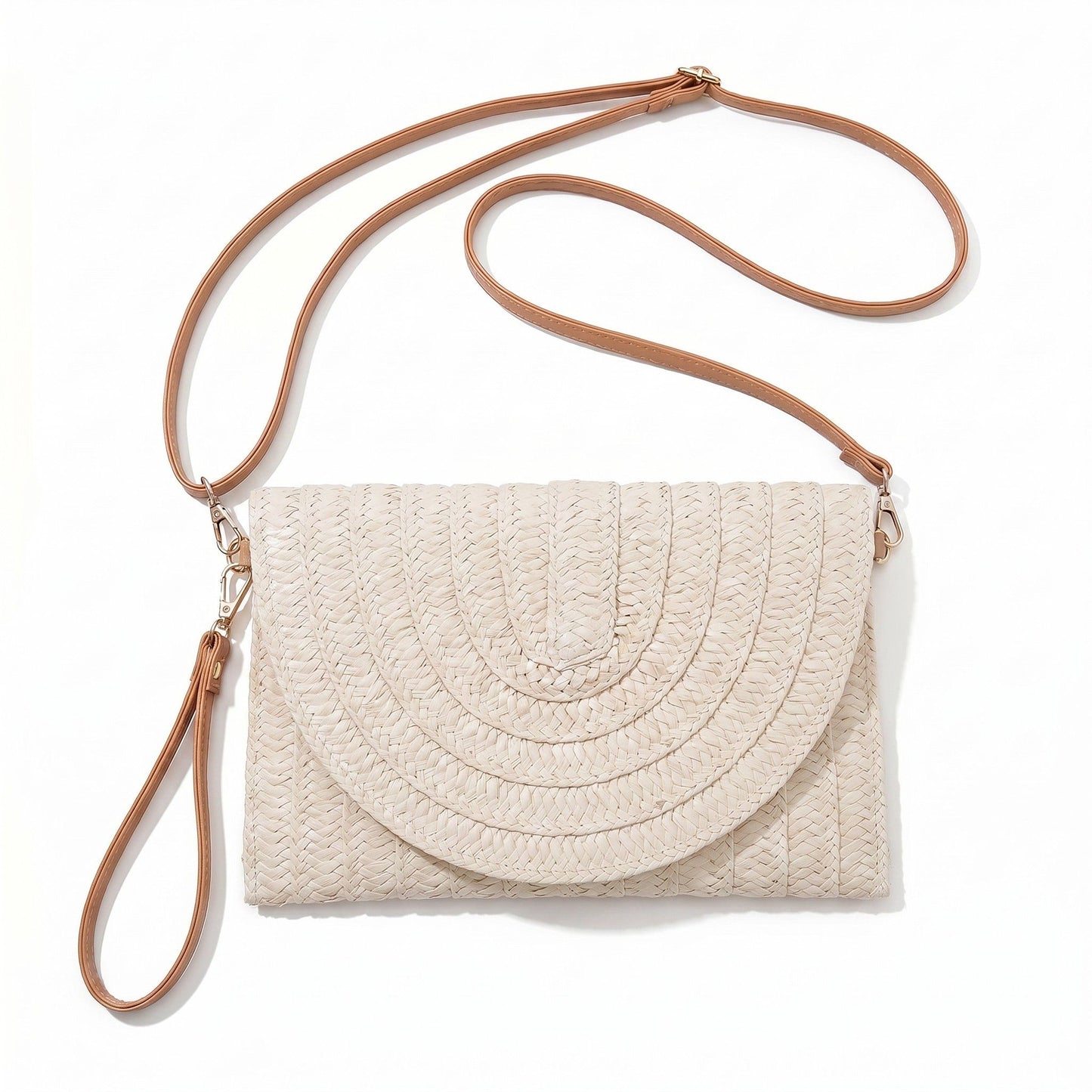 Woven Straw Crossbody Clutch Bag with Flap Closure Adjustable Strap Lightweight Shoulder Handbag