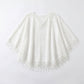 Lace Poncho Cover Up with Fringe Trim and Front Tie