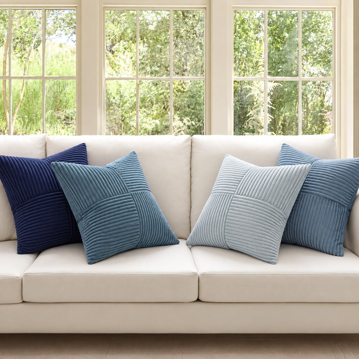 4 Pack Patchwork Corduroy Throw Pillow Covers 18 x 18 Inch for Sofa and Bed