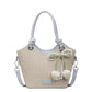 Women's Woven Mini Tote Crossbody Bag with Pearl Bow Charm and Strap