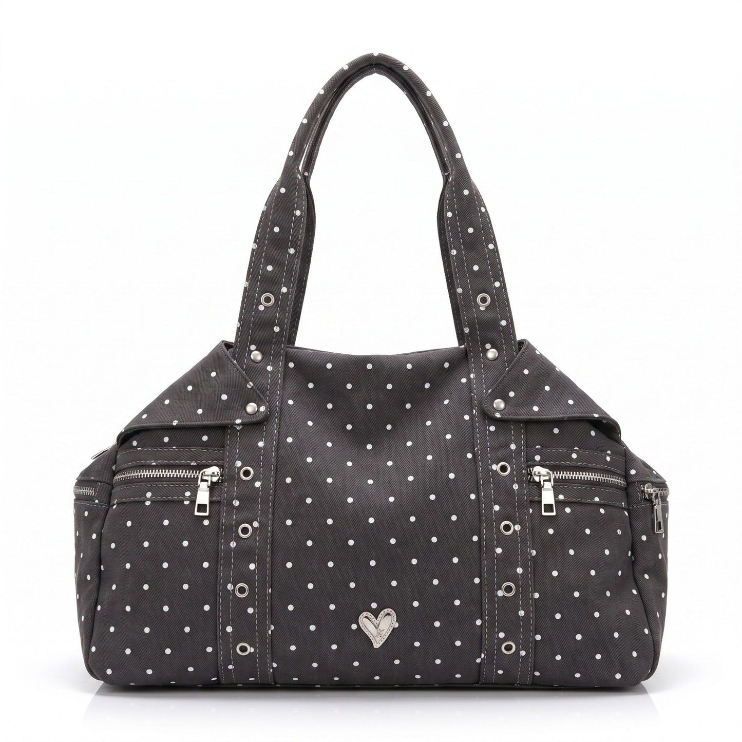 Polka Dot Multi-Pocket Shoulder Bag with Zip Closure