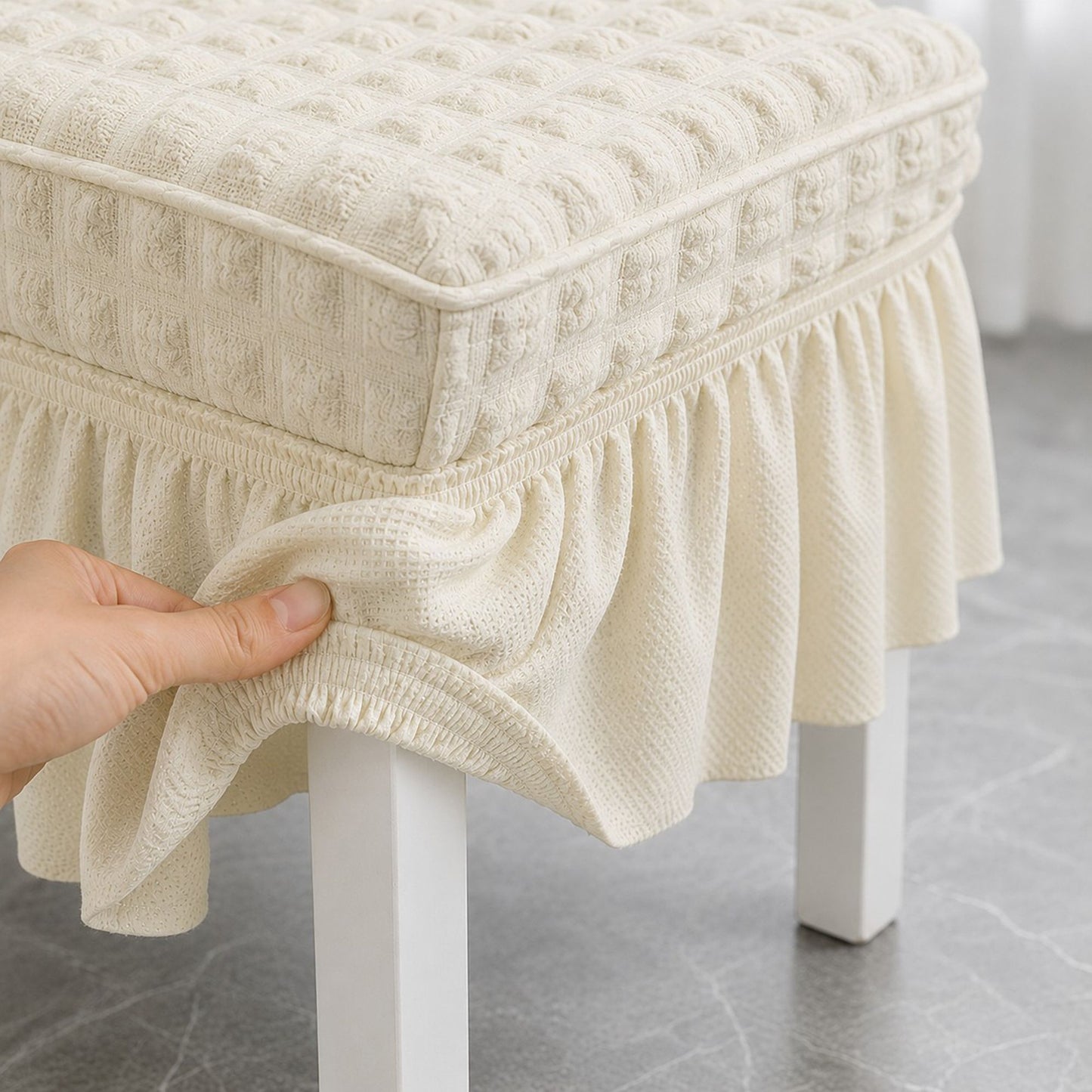 2 Pack Textured Stretch Dining Chair Covers with Ruffled Skirt
